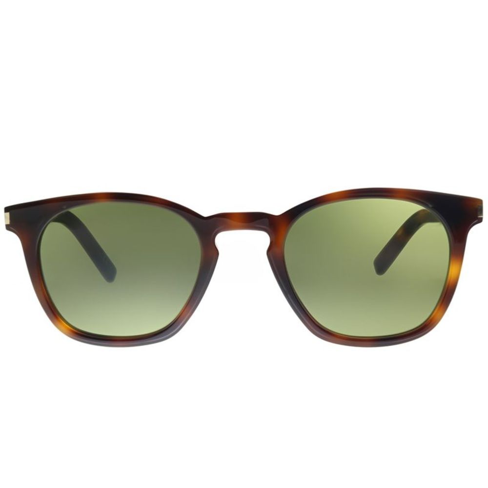 New Saint Laurent SL 28 003 003 Havana Plastic Square Sunglasses Green Lens - Picture 2 of 3